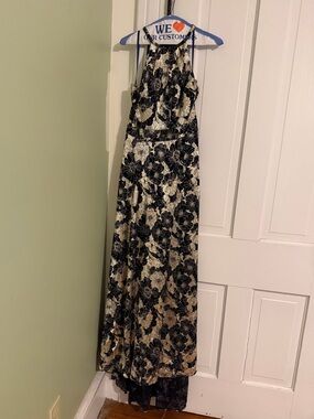 Betsy Adam Navy & Gold Gown - Size 4P